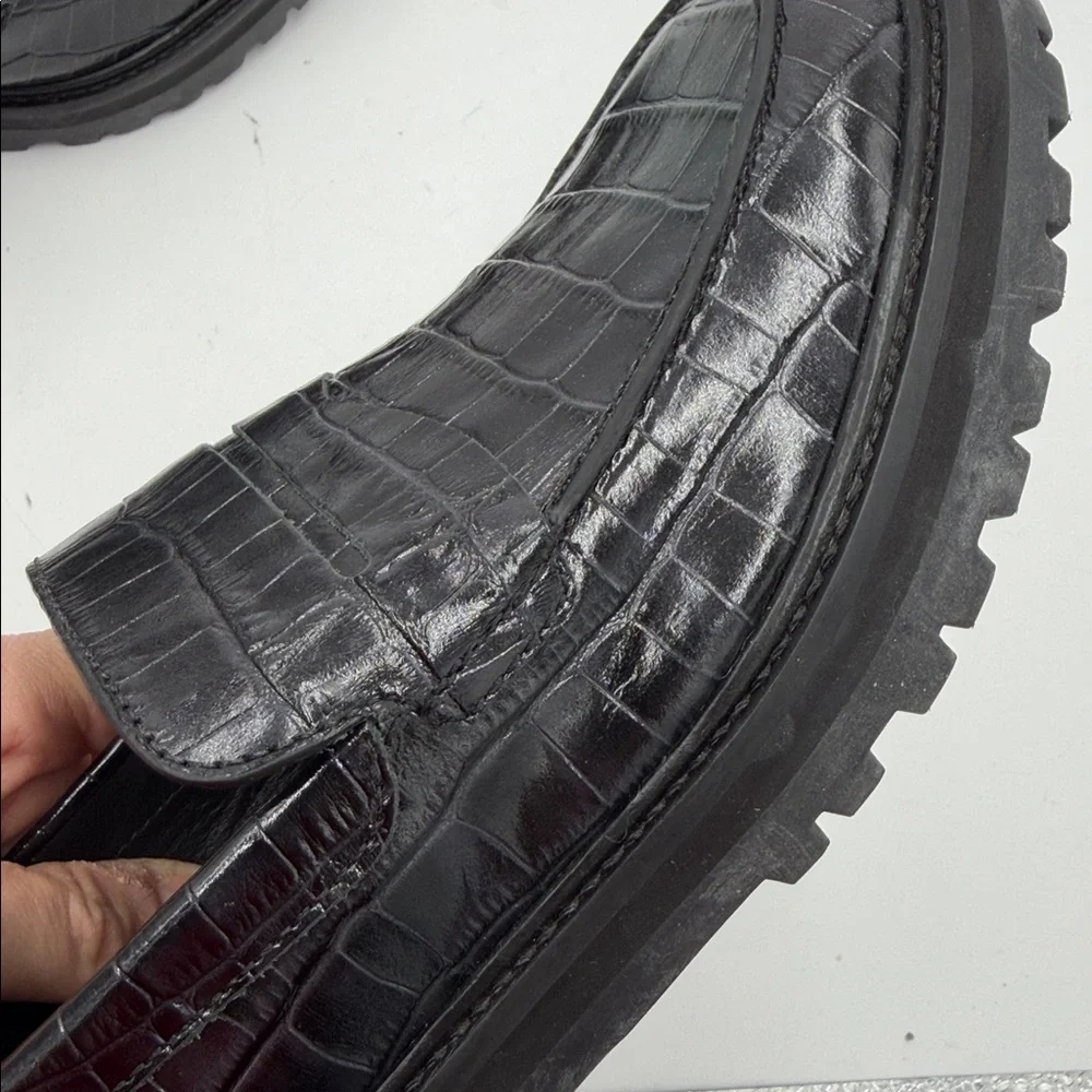 NEW Everlane Black‎ Crocodile Leather Chunky Lug Sole Loafer in Size 10
